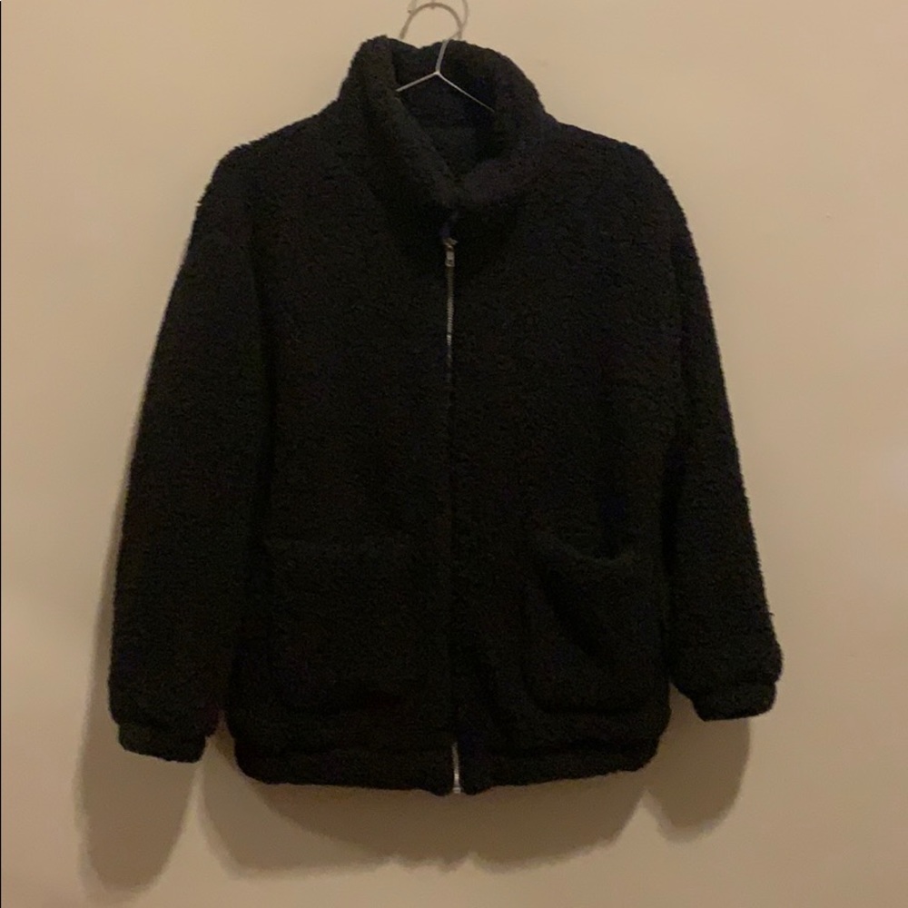 Black plush zip up